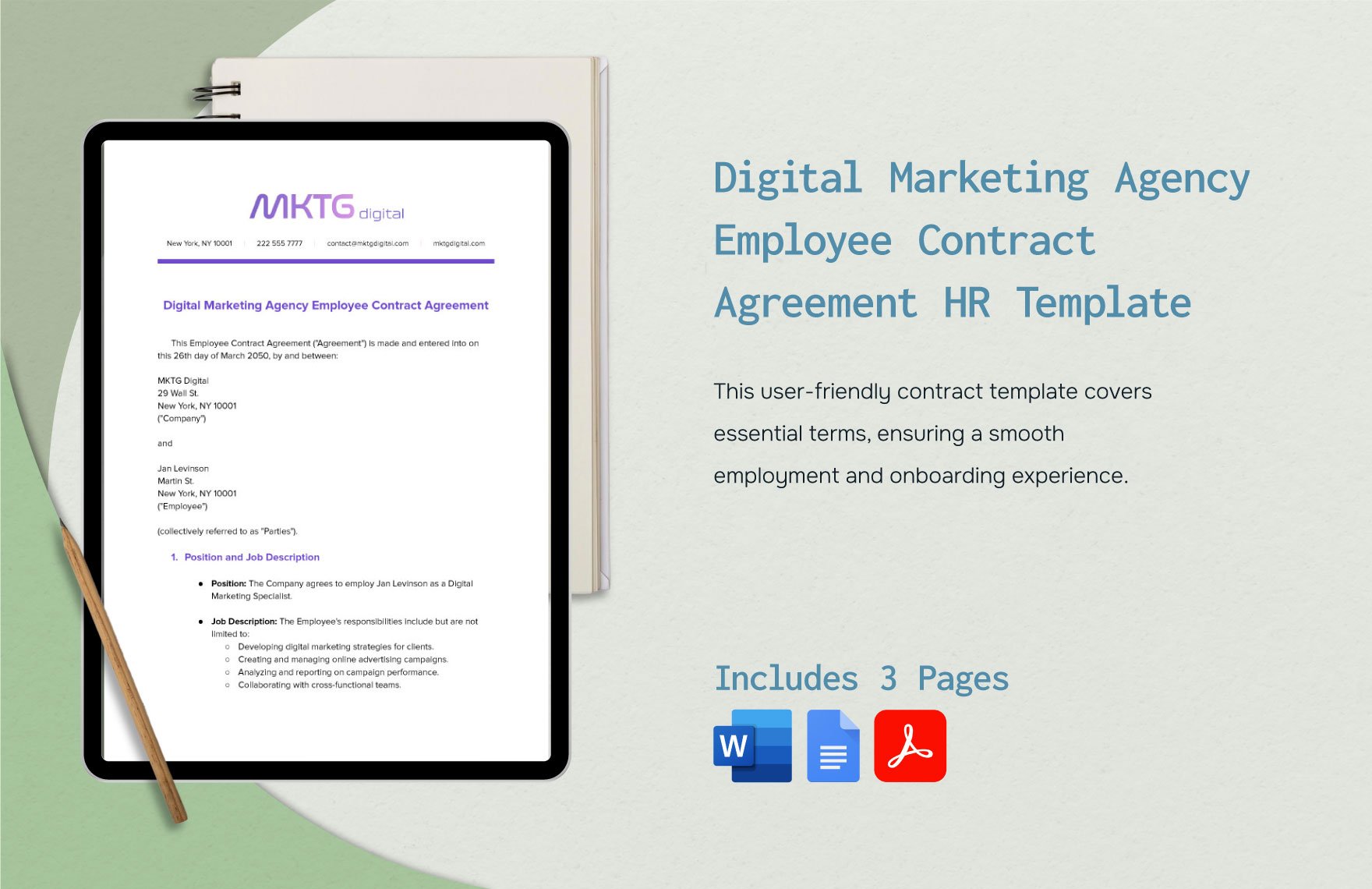 Digital Marketing Agency Employee Contract Agreement HR Template