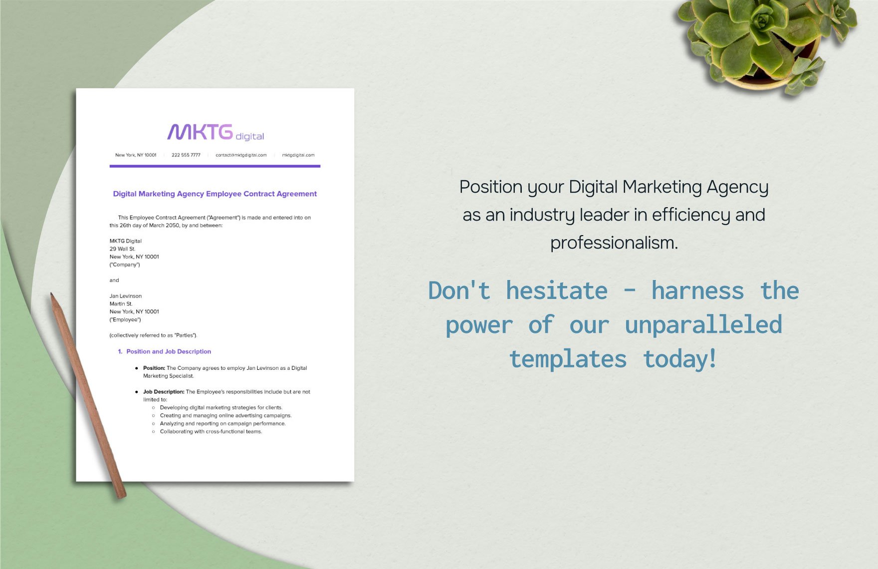 Digital Marketing Agency Employee Contract Agreement HR Template