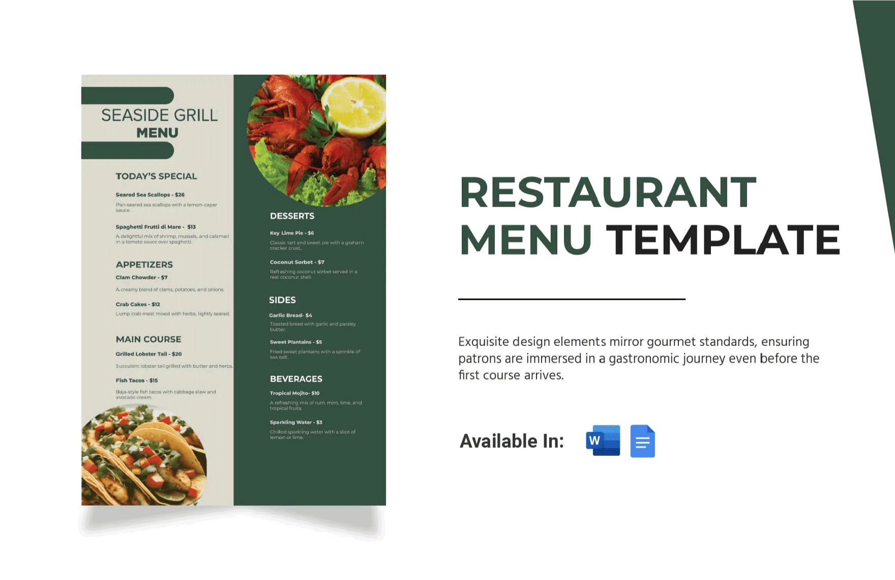 Free Restaurant Menu Template in Word, Google Docs