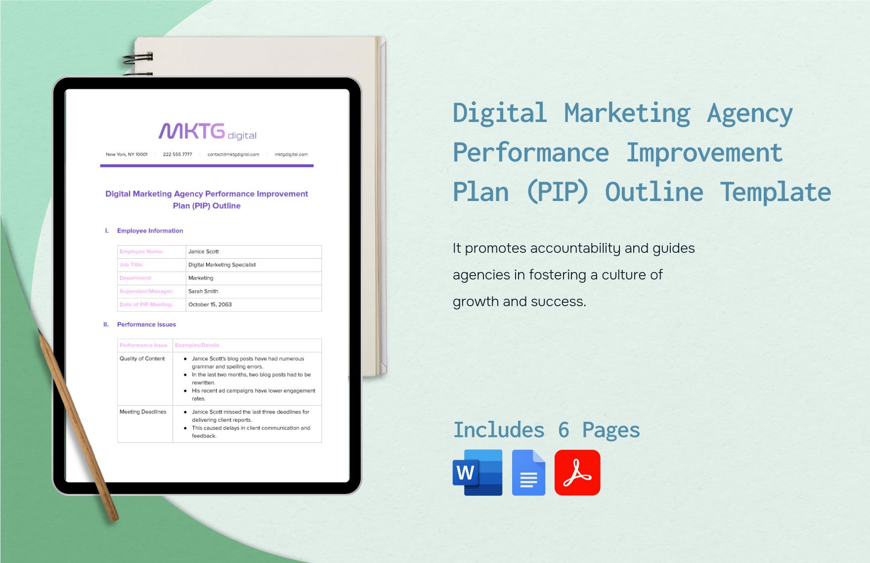 Digital Marketing Agency Performance Improvement Plan (PIP) Outline Template