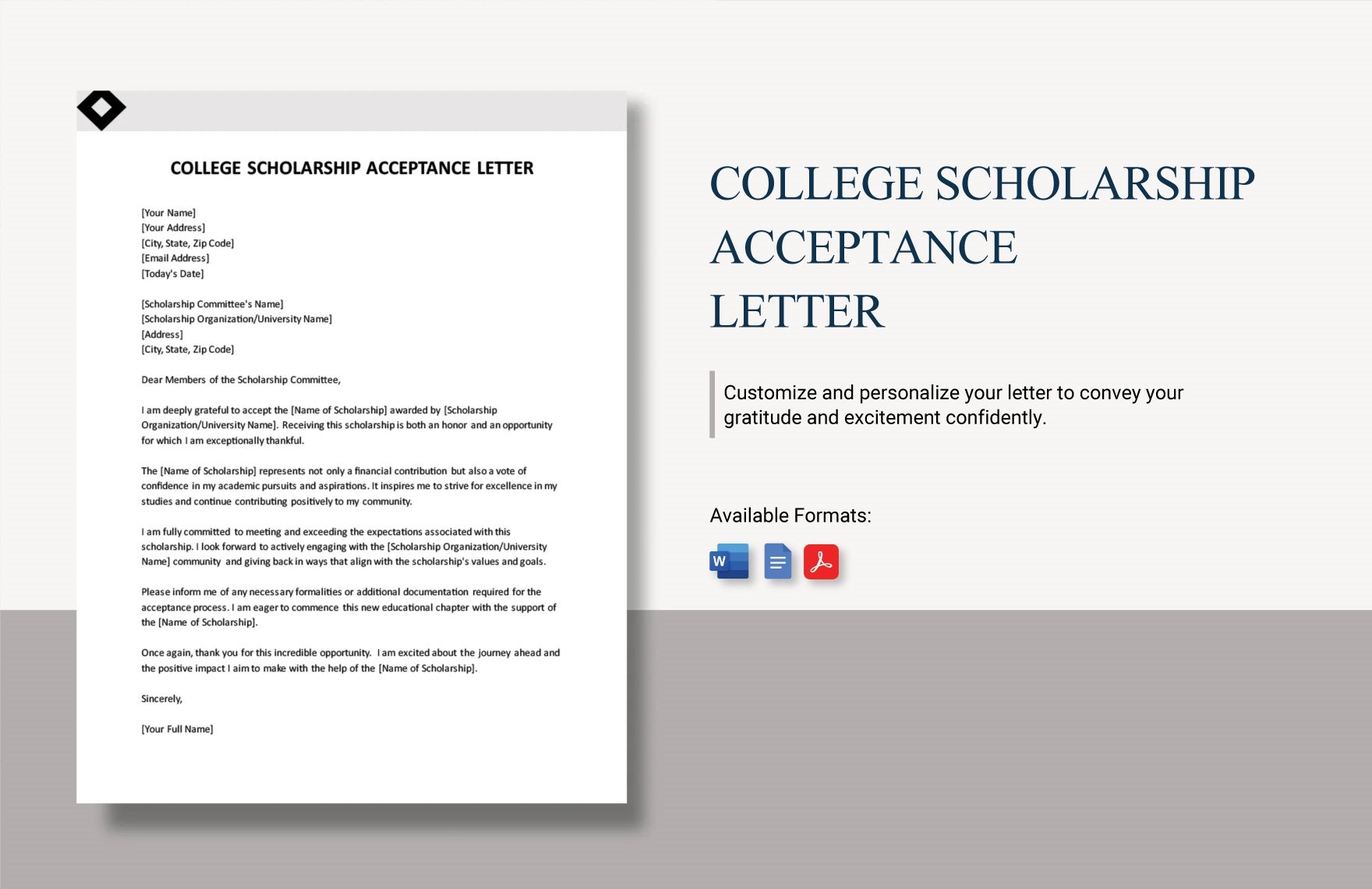 College Scholarship Acceptance Letter in Word, Google Docs, PDF