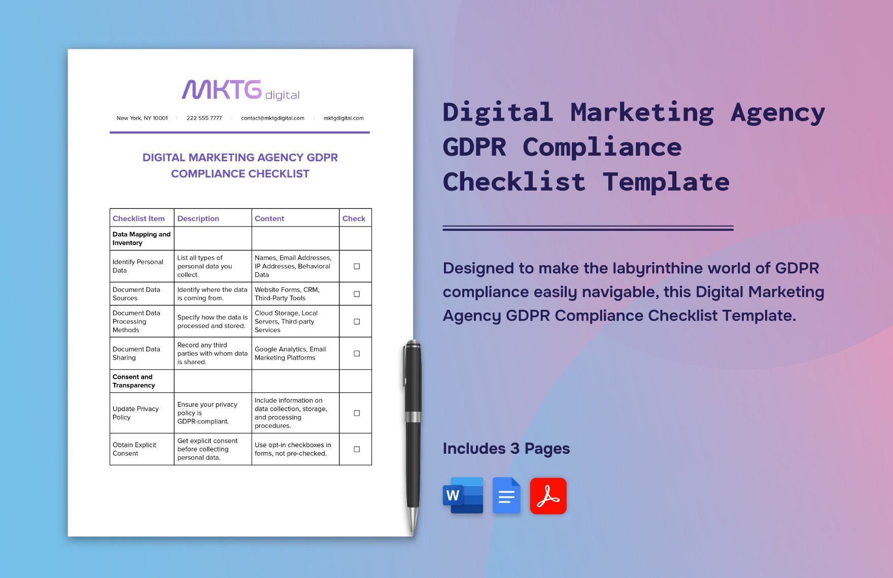 Digital Marketing Agency GDPR Compliance Checklist Template