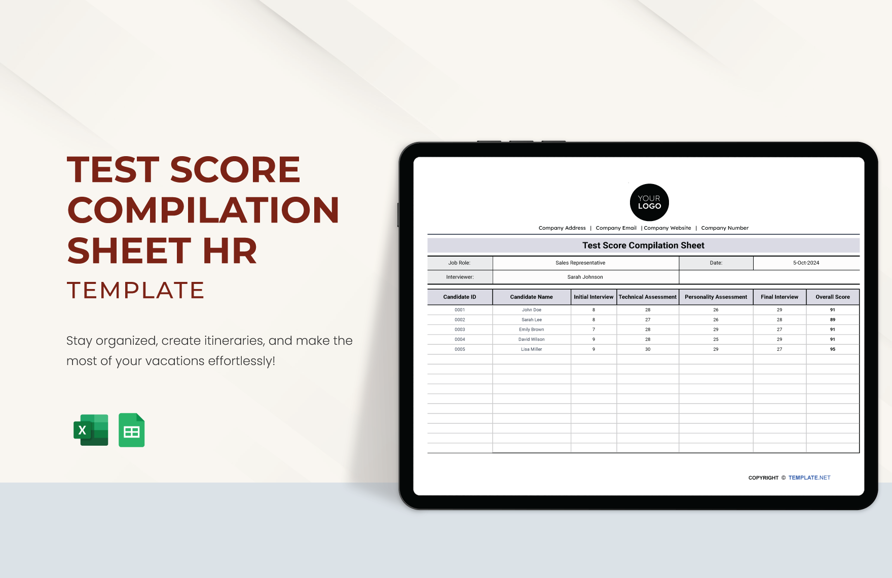 Test Score Compilation Sheet HR Template