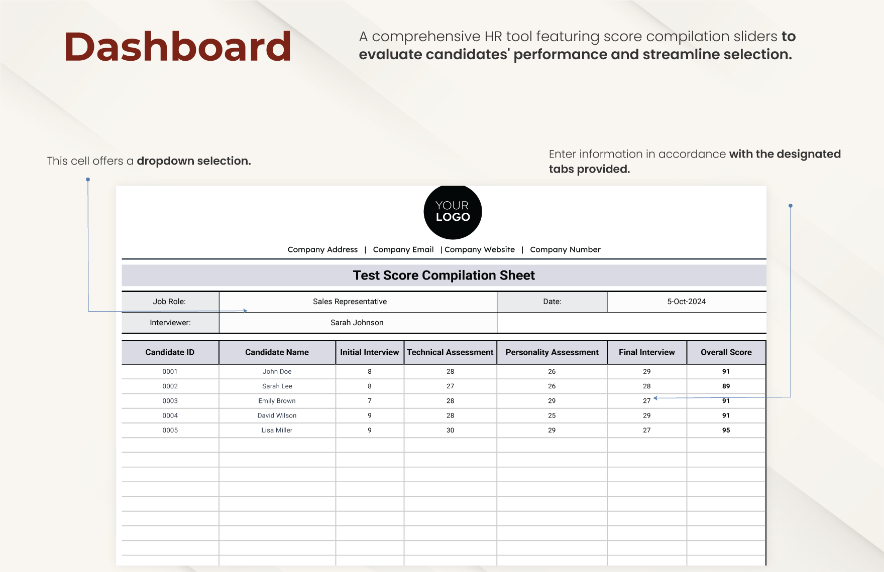 Test Score Compilation Sheet HR Template