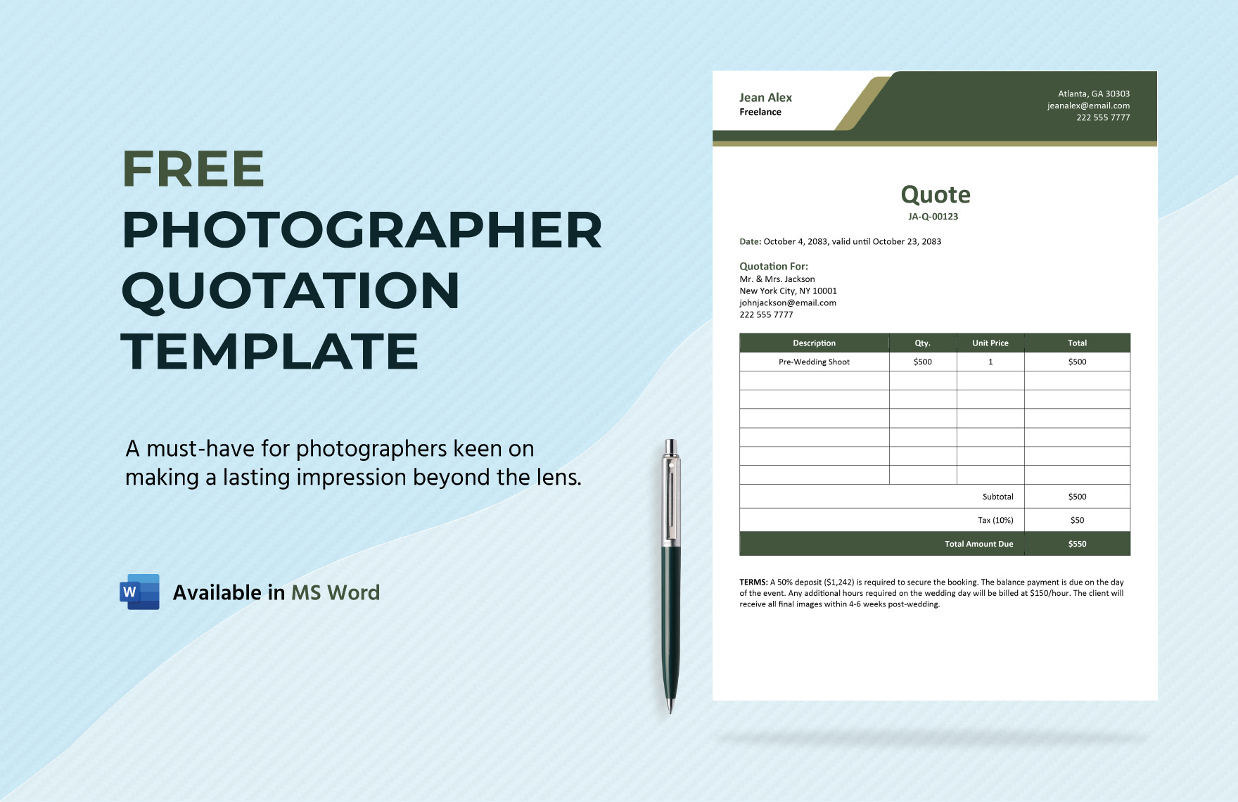 Free Photographer Quotation Template
