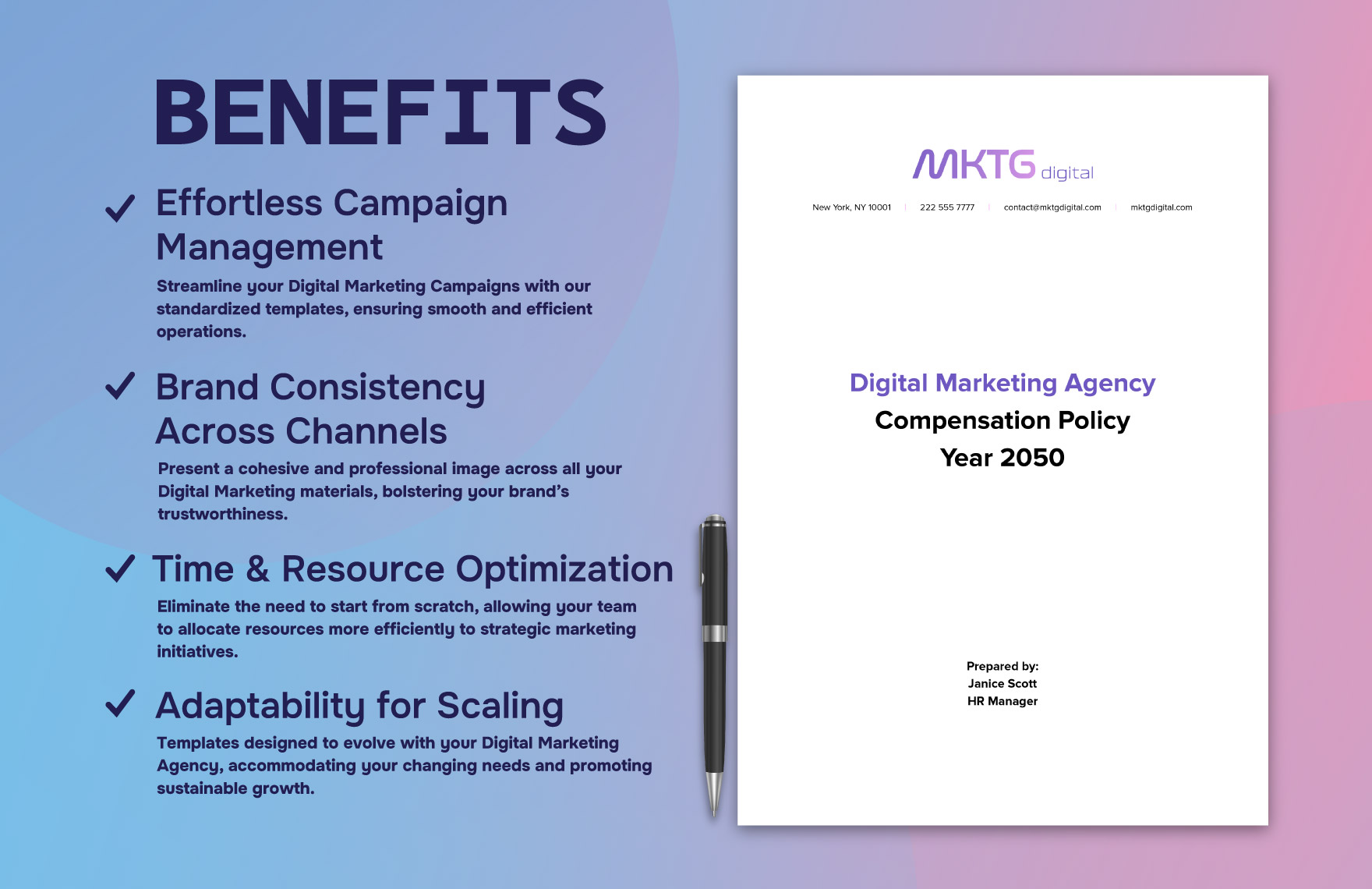Digital Marketing Agency Compensation Policy HR Template