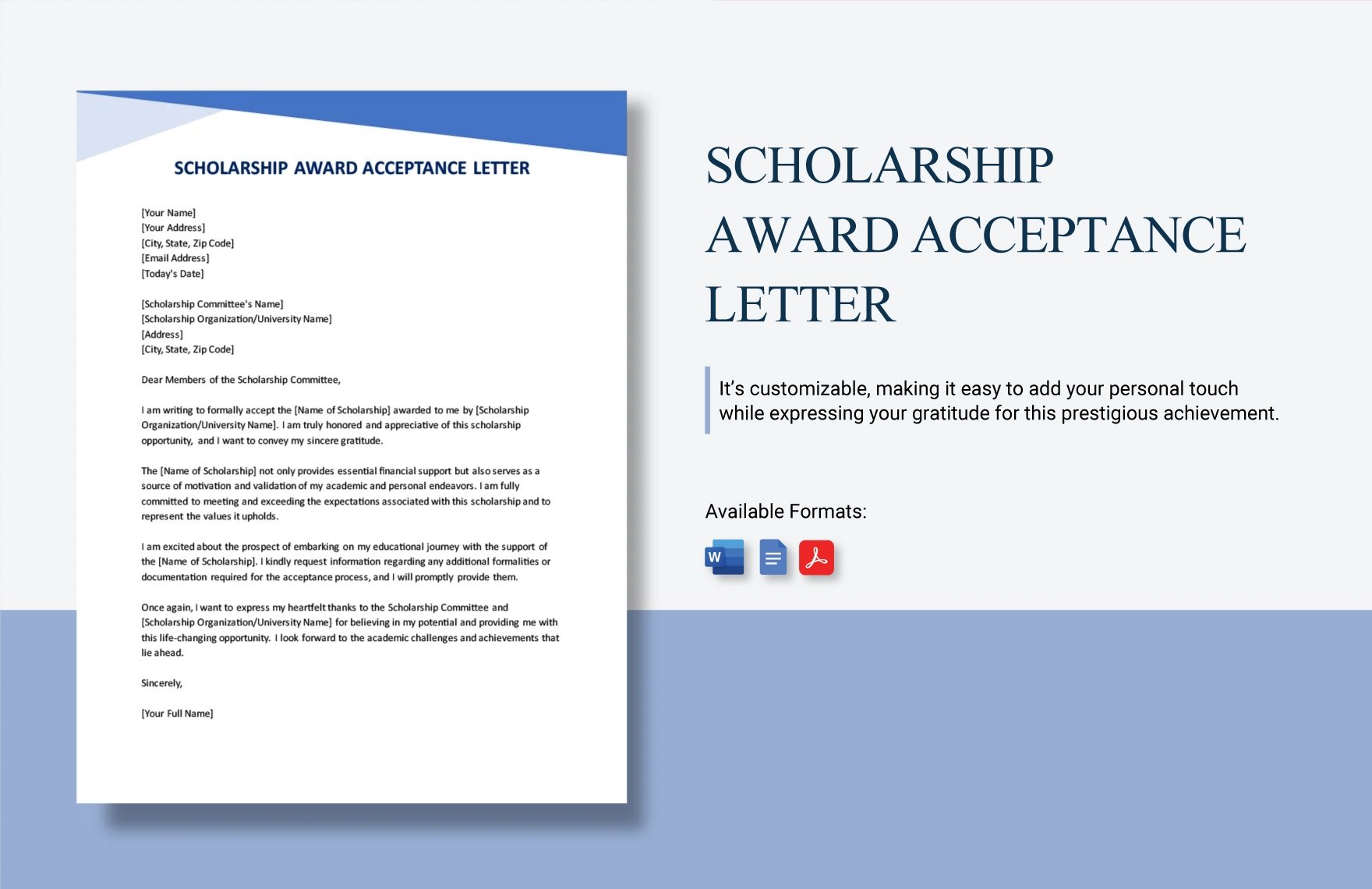 Scholarship Award Acceptance Letter in Word, Google Docs, PDF