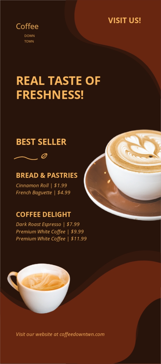 Coffee Shop Advertisement Rack Card Template - Illustrator, Word, Apple Pages, PSD, Publisher