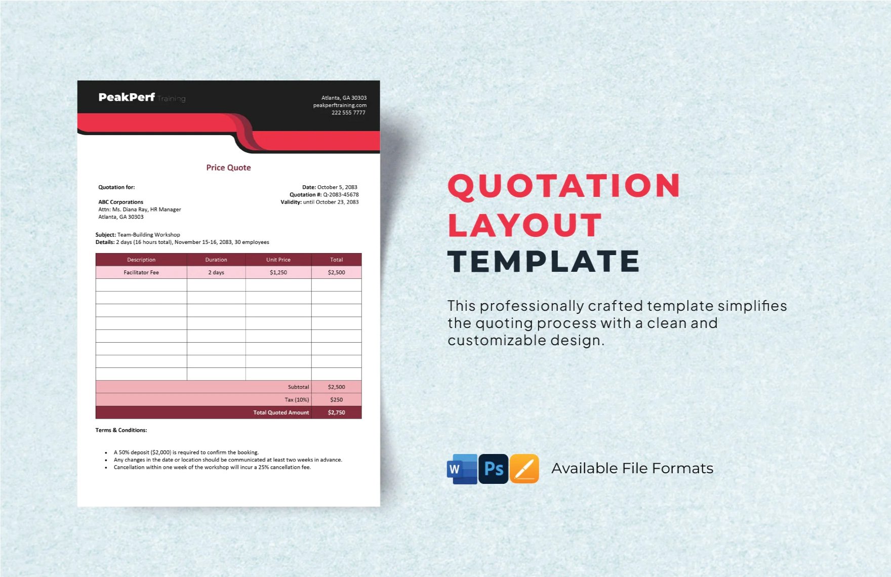 Free Quotation Layout Template in Word, PSD, Apple Pages