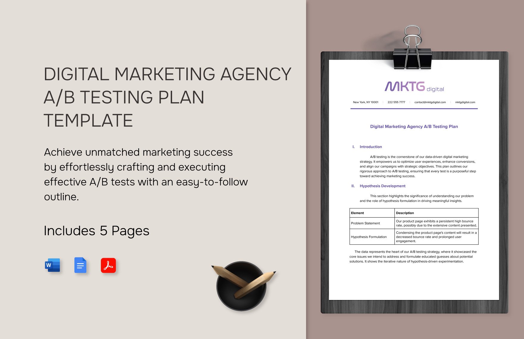 Digital Marketing Agency A/B Testing Plan Template