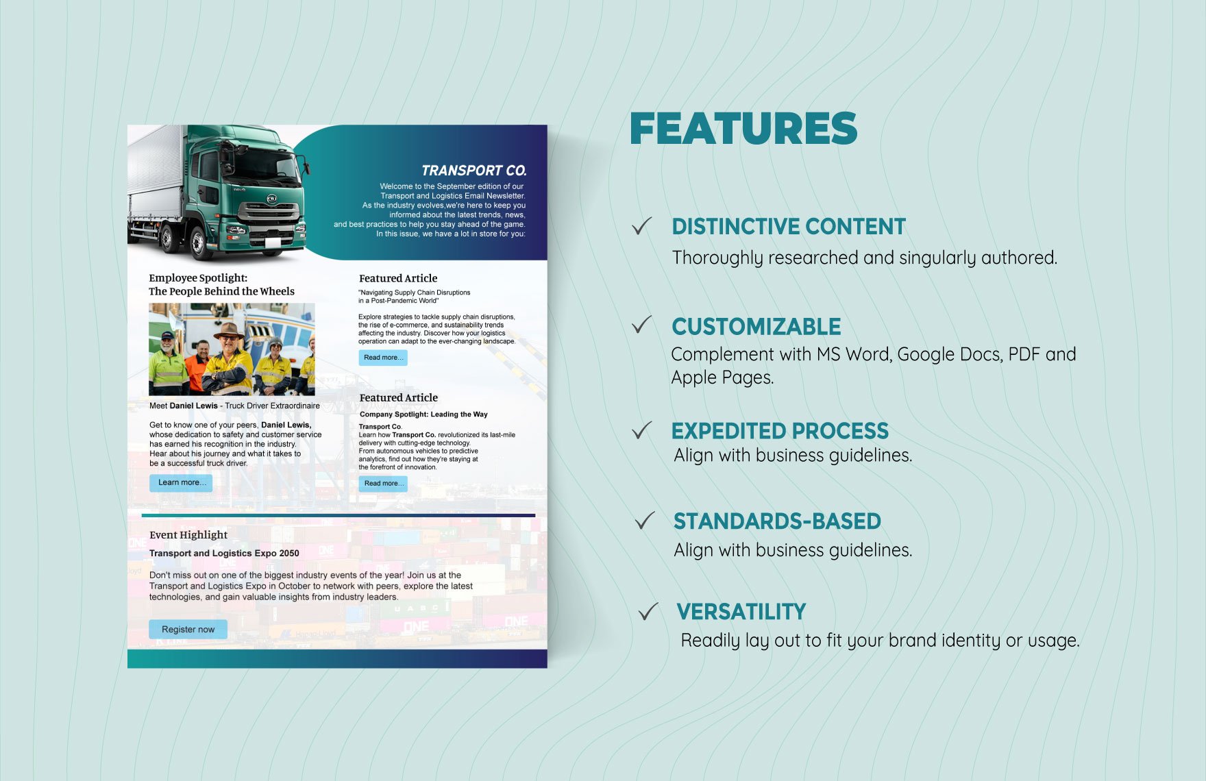 Transport and Logistics Email Newsletter Design Template