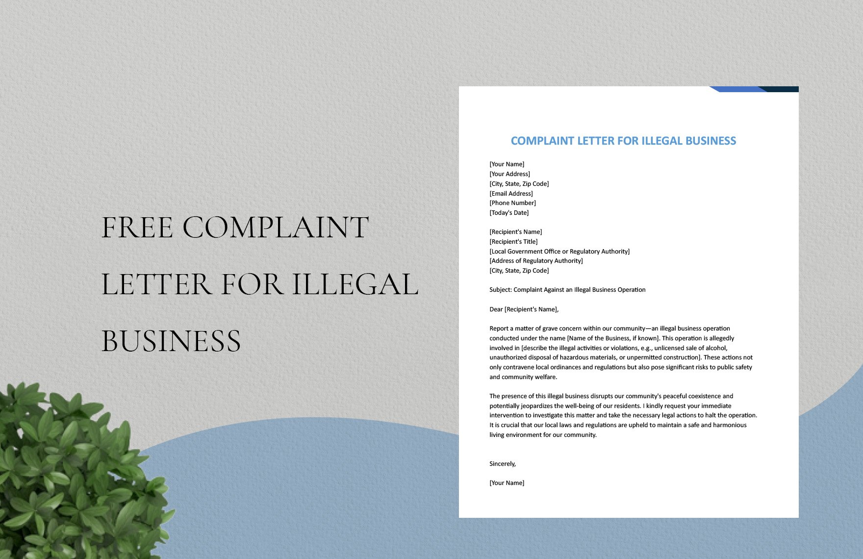 Free Complaint Letter For Illegal Business