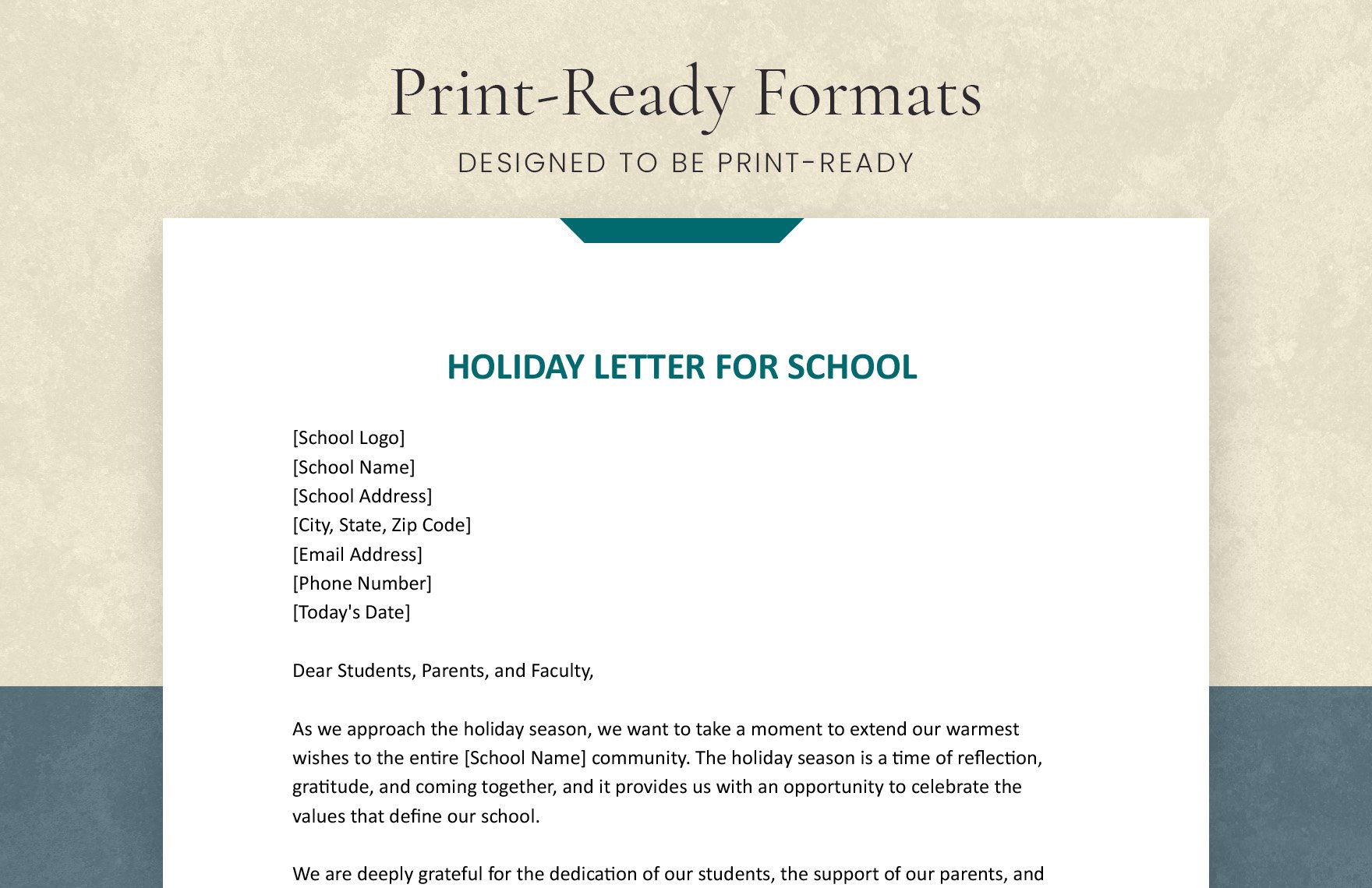 Holiday Letter For School