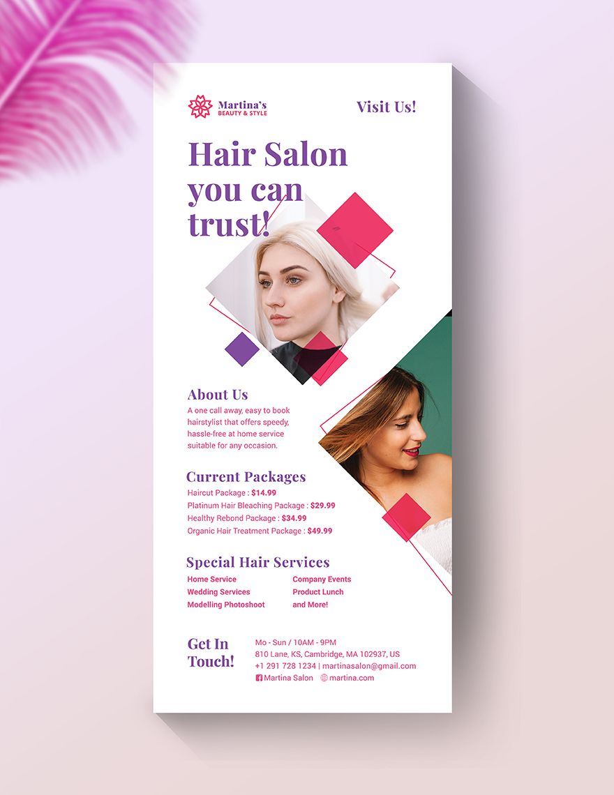Hair Salon Rack Card Template - Illustrator, Word, Apple Pages, PSD, PDF,  Publisher 