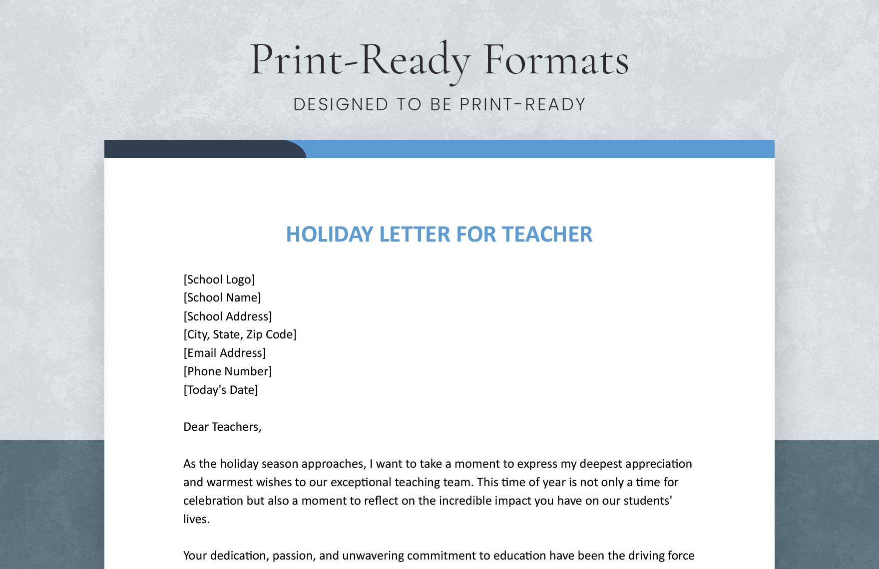 Holiday Letter For Teacher