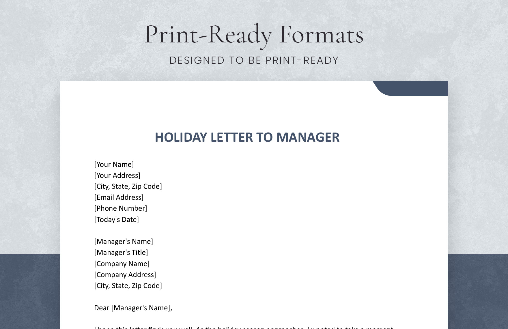 Holiday Letter To Manager