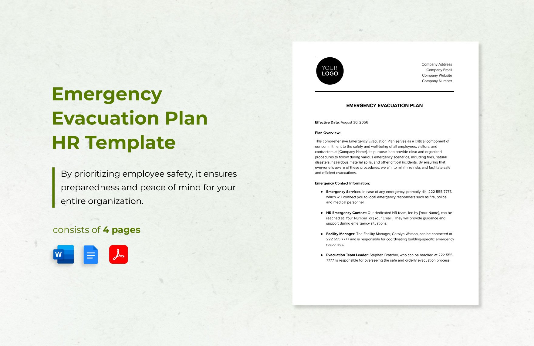 Emergency Evacuation Plan HR Template in Word, Google Docs, PDF