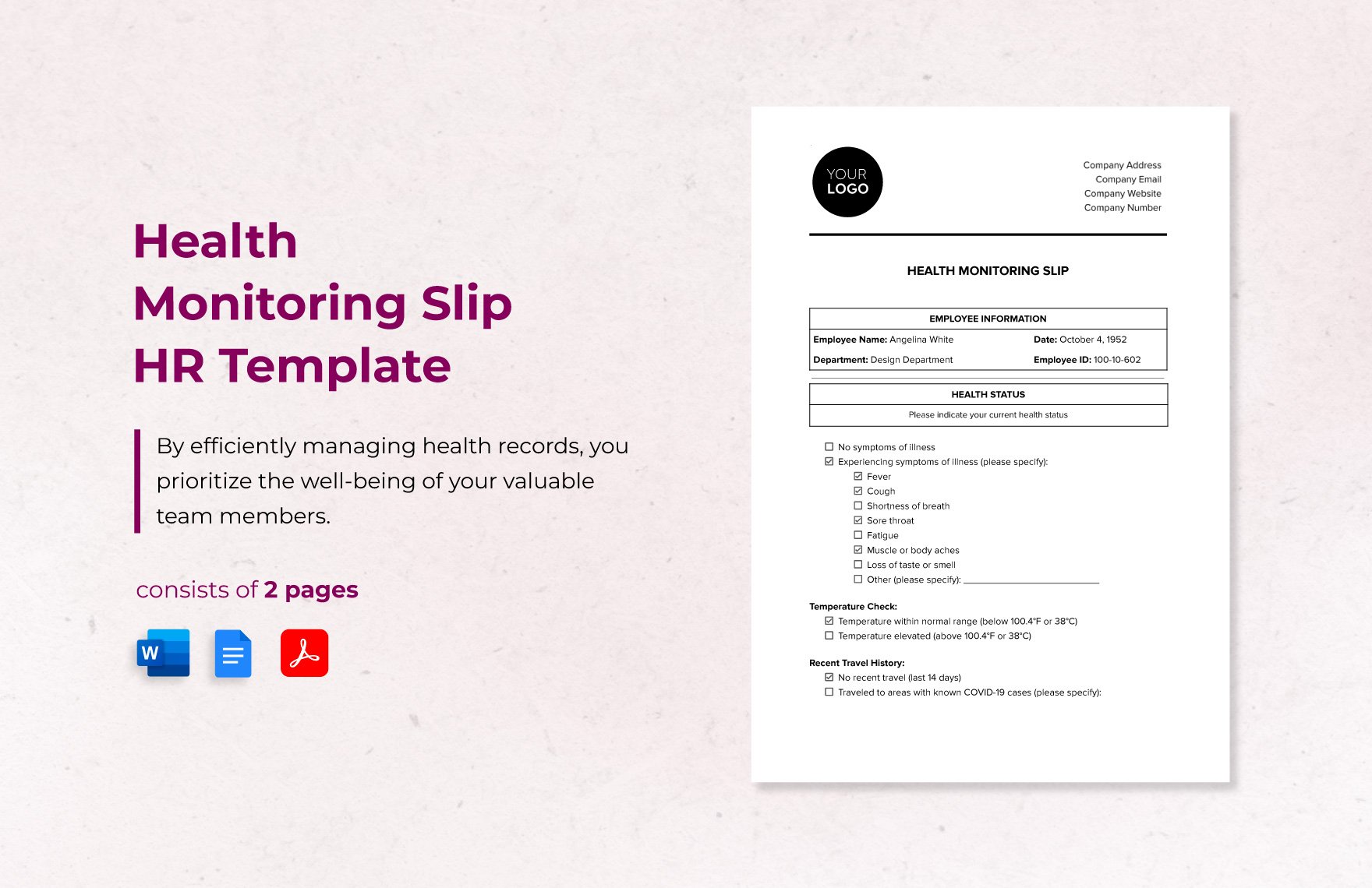 Health Monitoring Slip HR Template