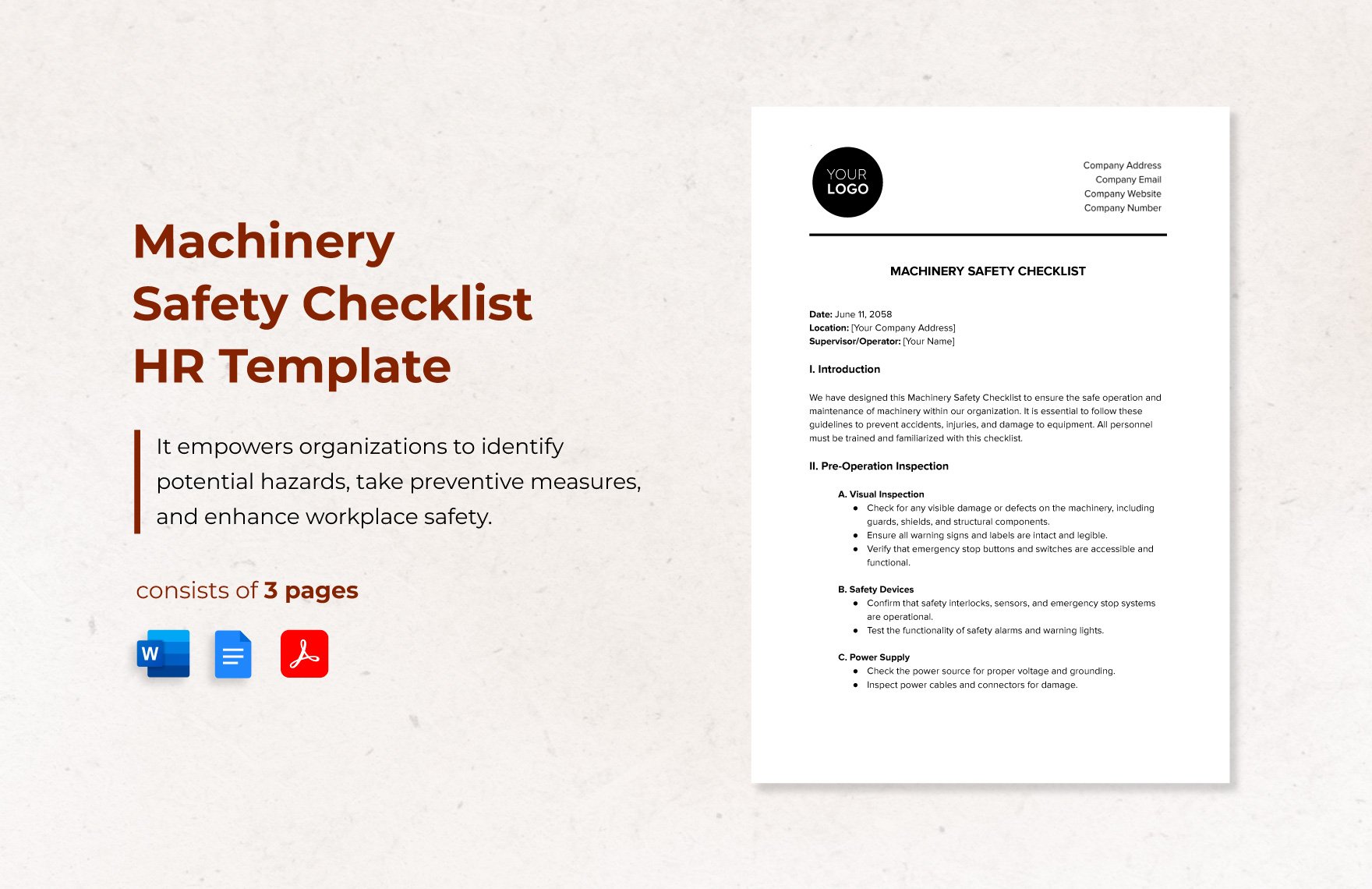 Machinery Safety Checklist HR Template