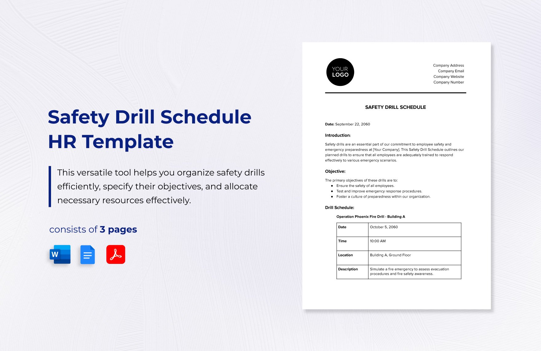 Safety Drill Schedule HR Template in Word, Google Docs, PDF