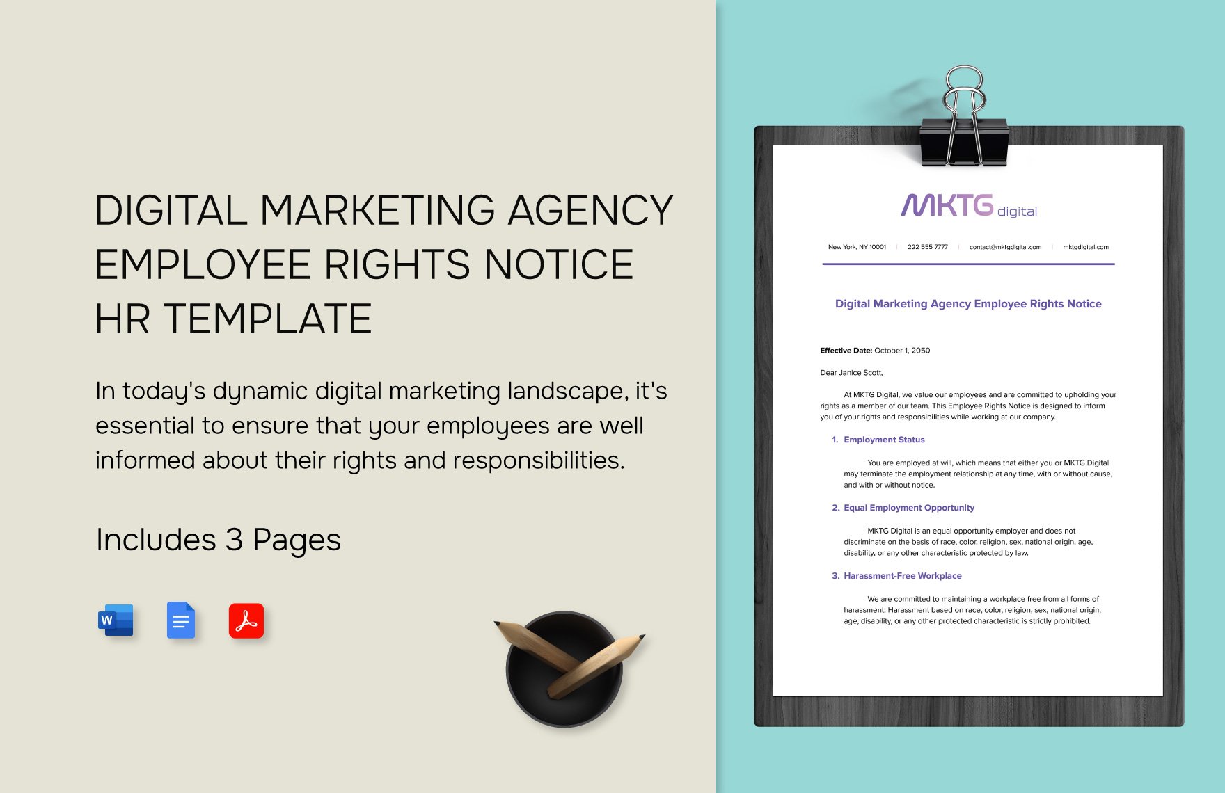 Digital Marketing Agency Employee Rights Notice HR Template in Word, Google Docs, PDF