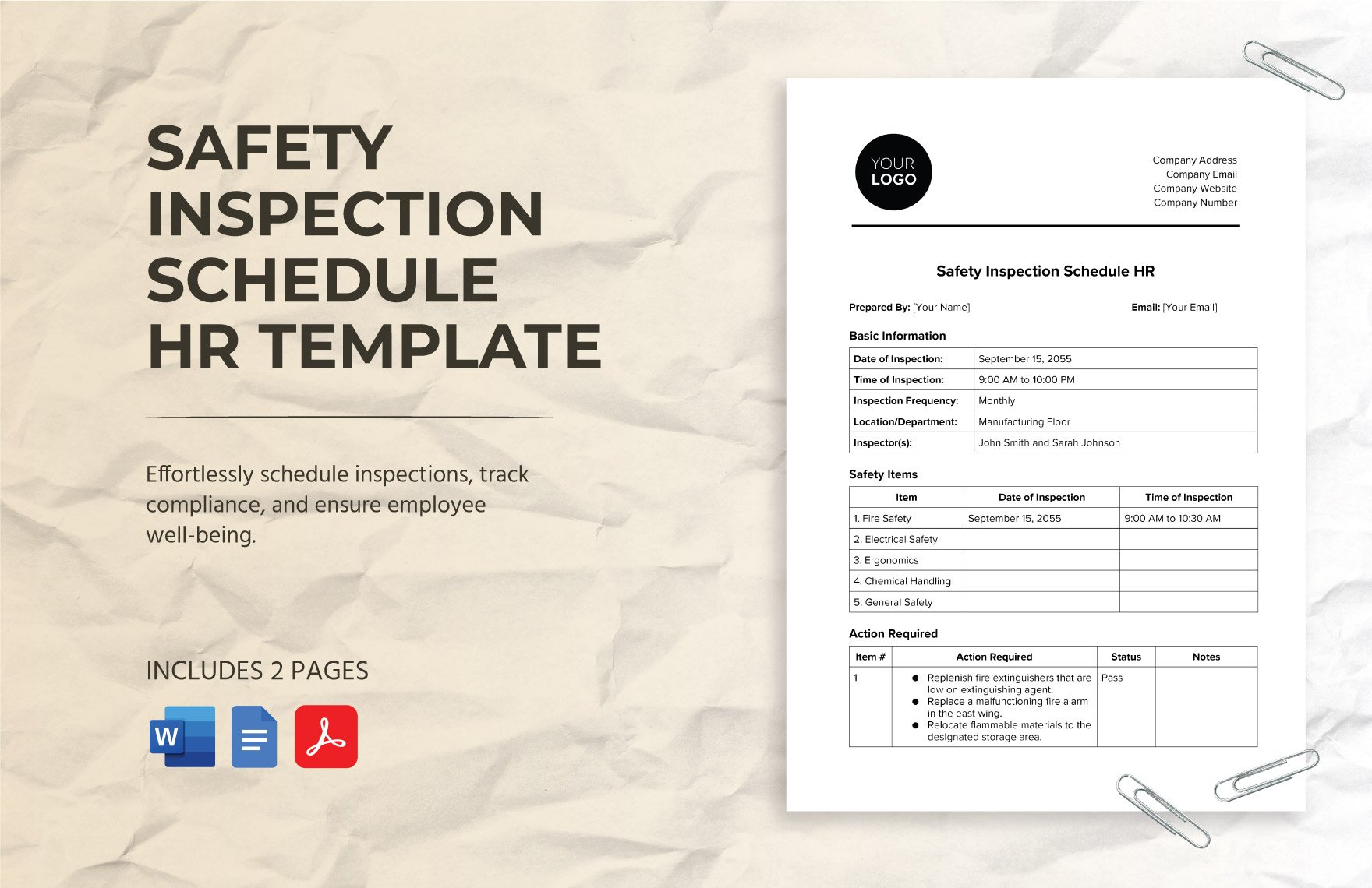 Safety Inspection Schedule HR Template in Word, Google Docs, PDF