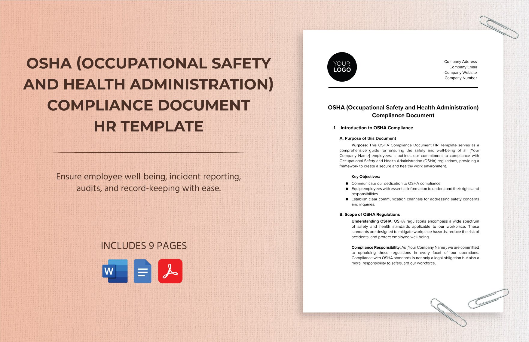 OSHA (Occupational Safety and Health Administration) Compliance Document HR Template