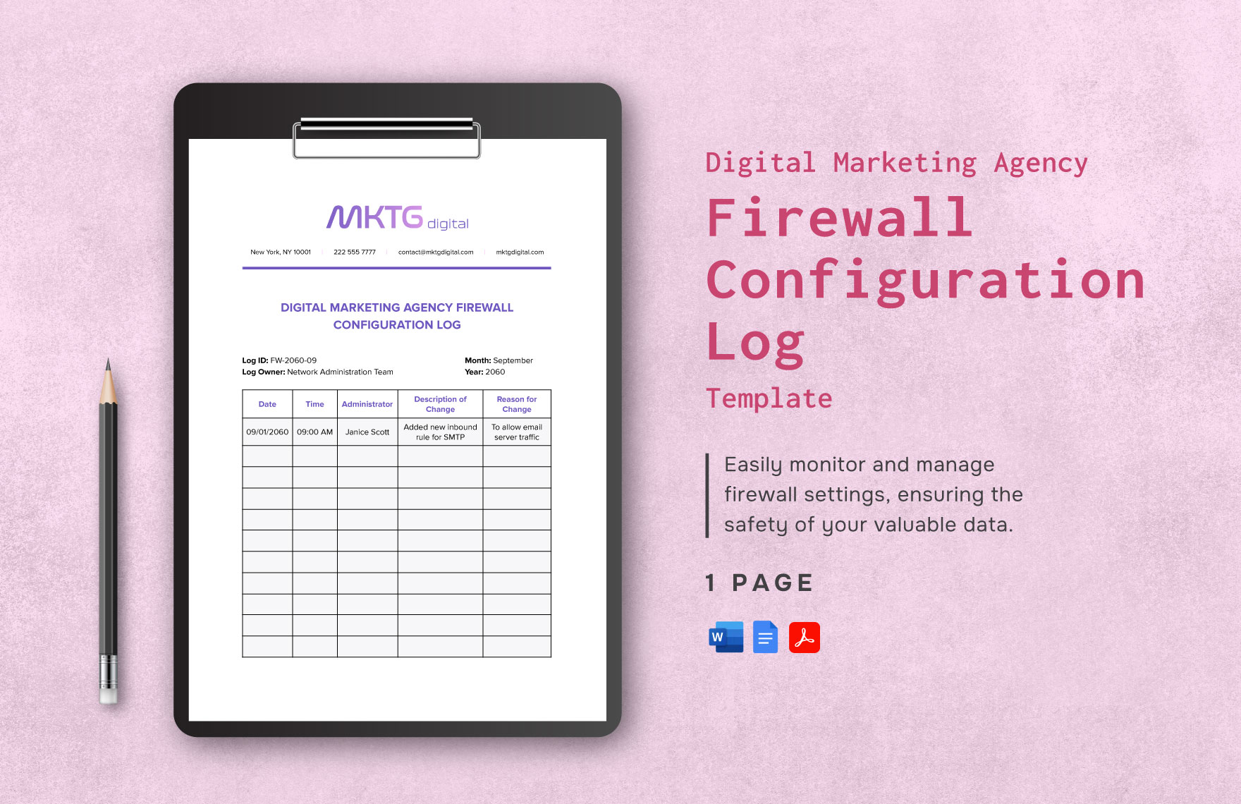 Digital Marketing Agency Firewall Configuration Log Template in Word, Google Docs, PDF