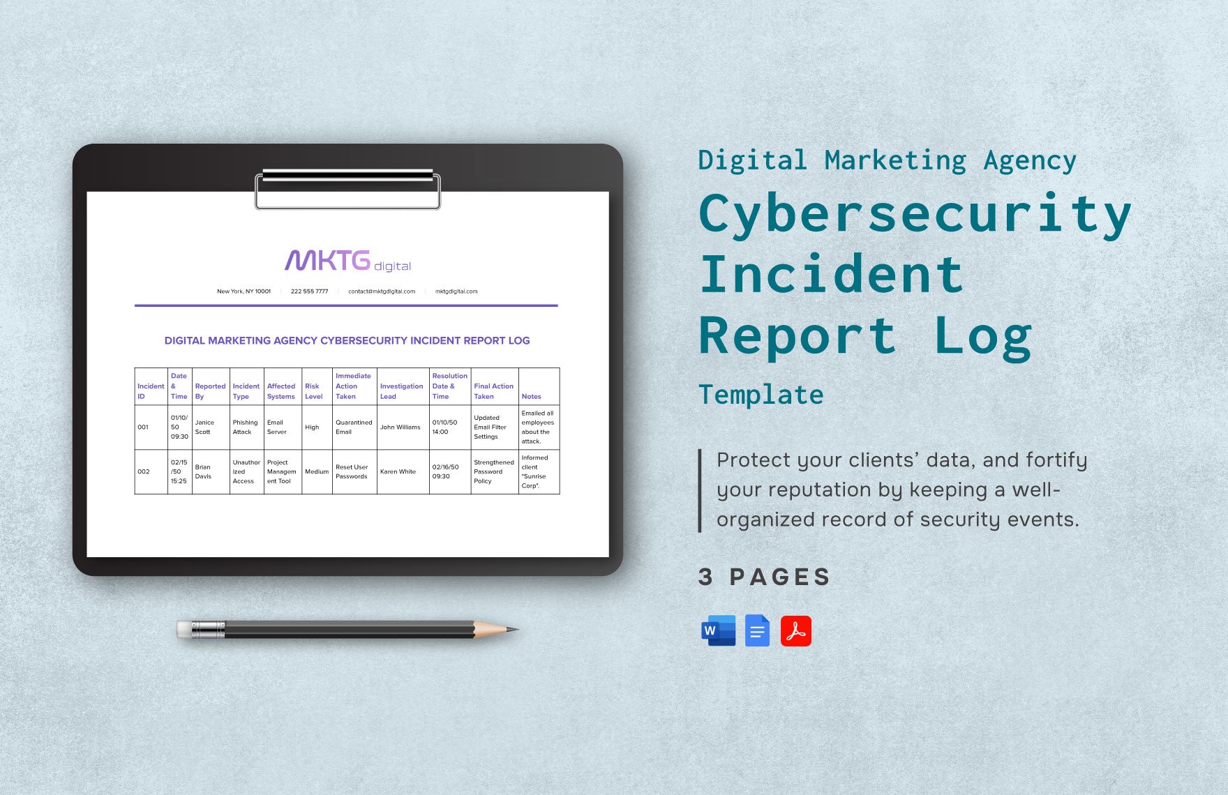 Digital Marketing Agency Cybersecurity Incident Report Log Template in Word, Google Docs, PDF