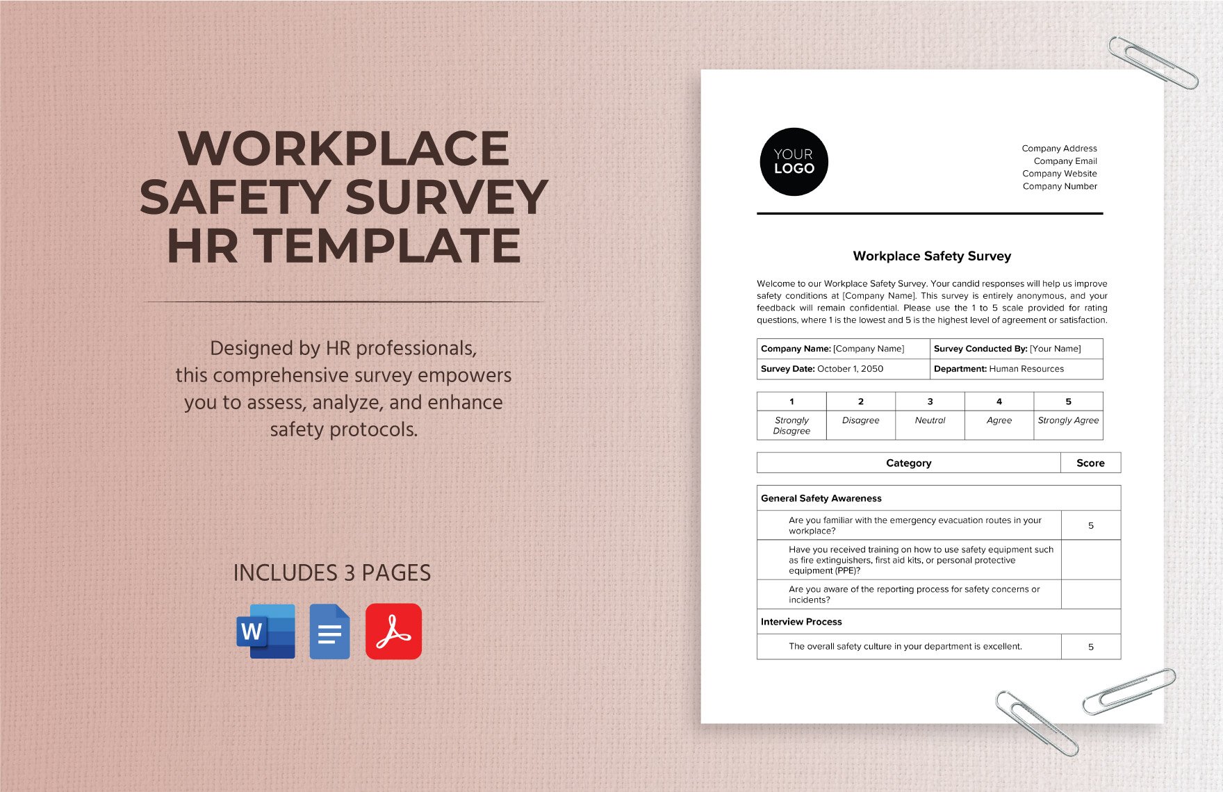 Workplace Safety Survey HR Template