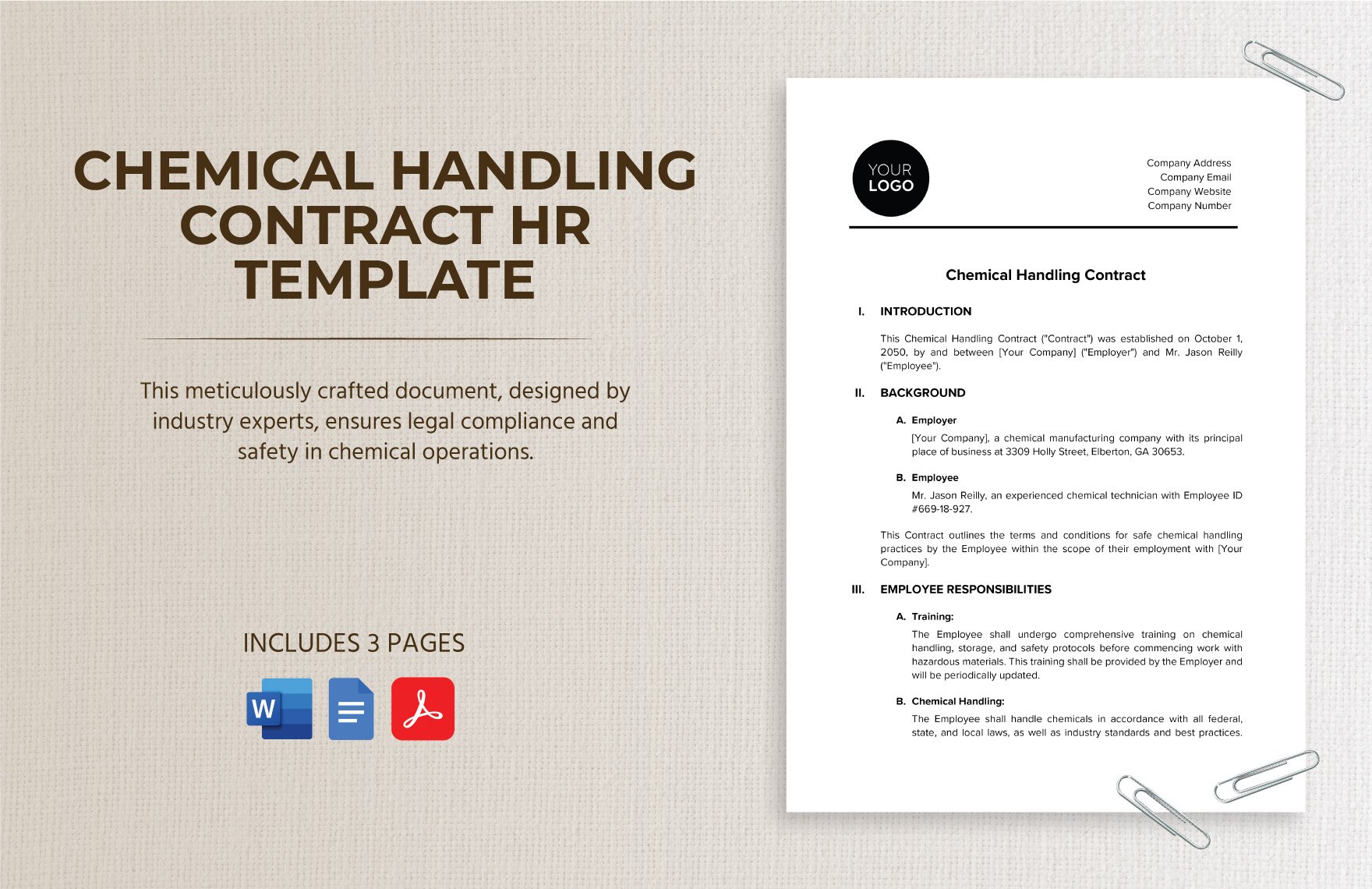 Chemical Handling Contract HR Template in Word, Google Docs, PDF