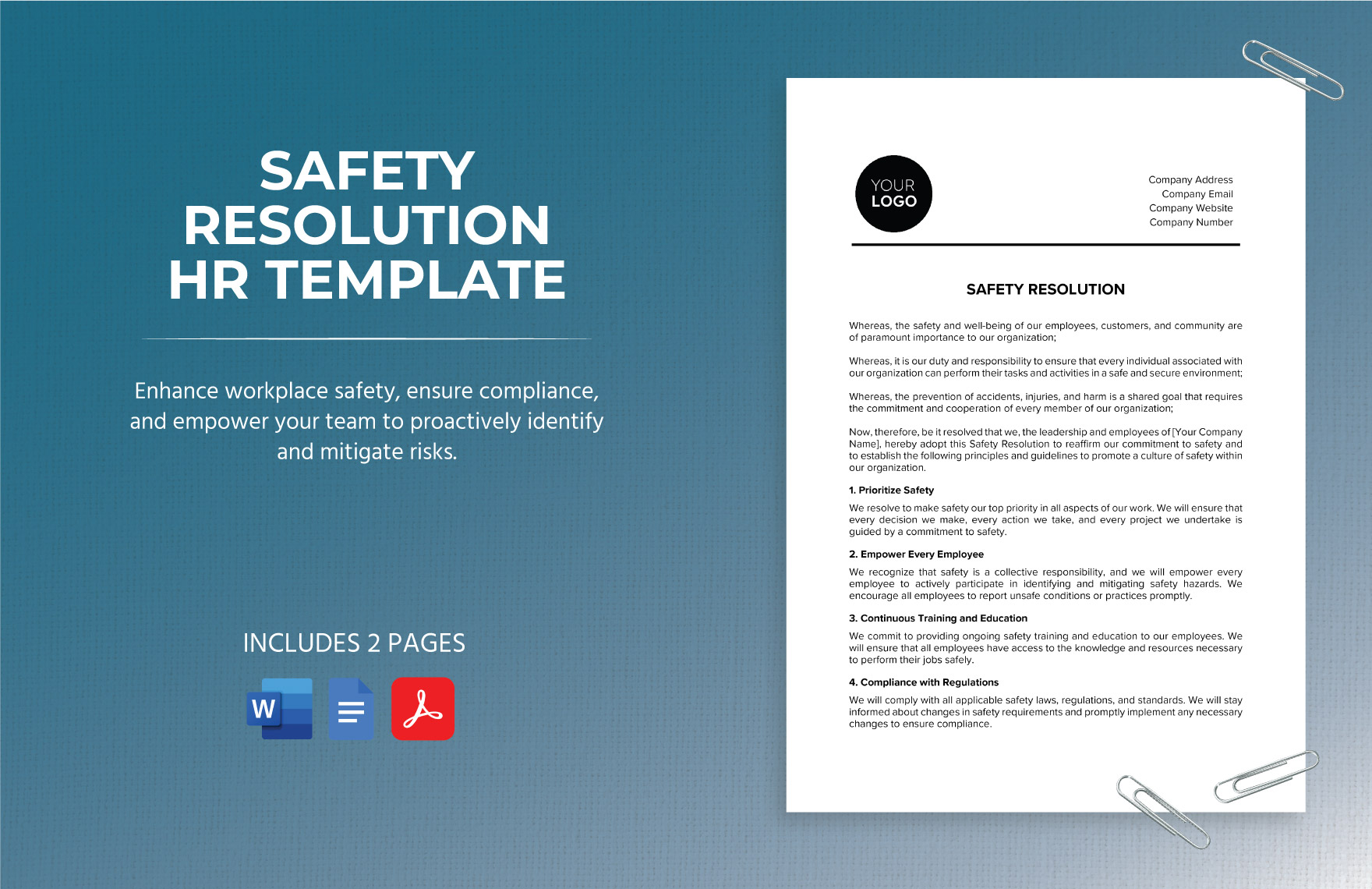 Safety Resolution HR Template in Word, Google Docs, PDF
