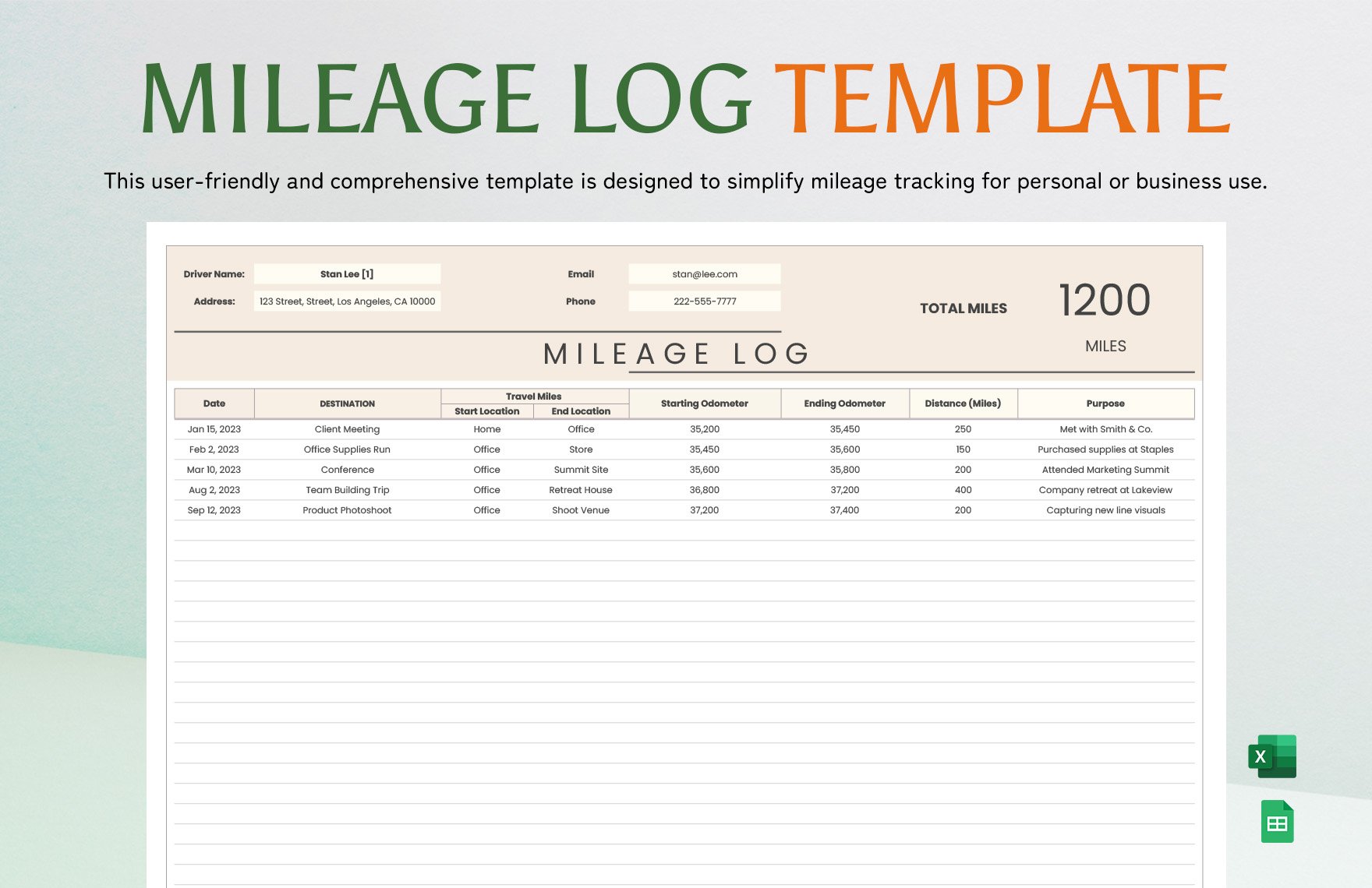 Free Mileage Log Template in Excel, Google Sheets