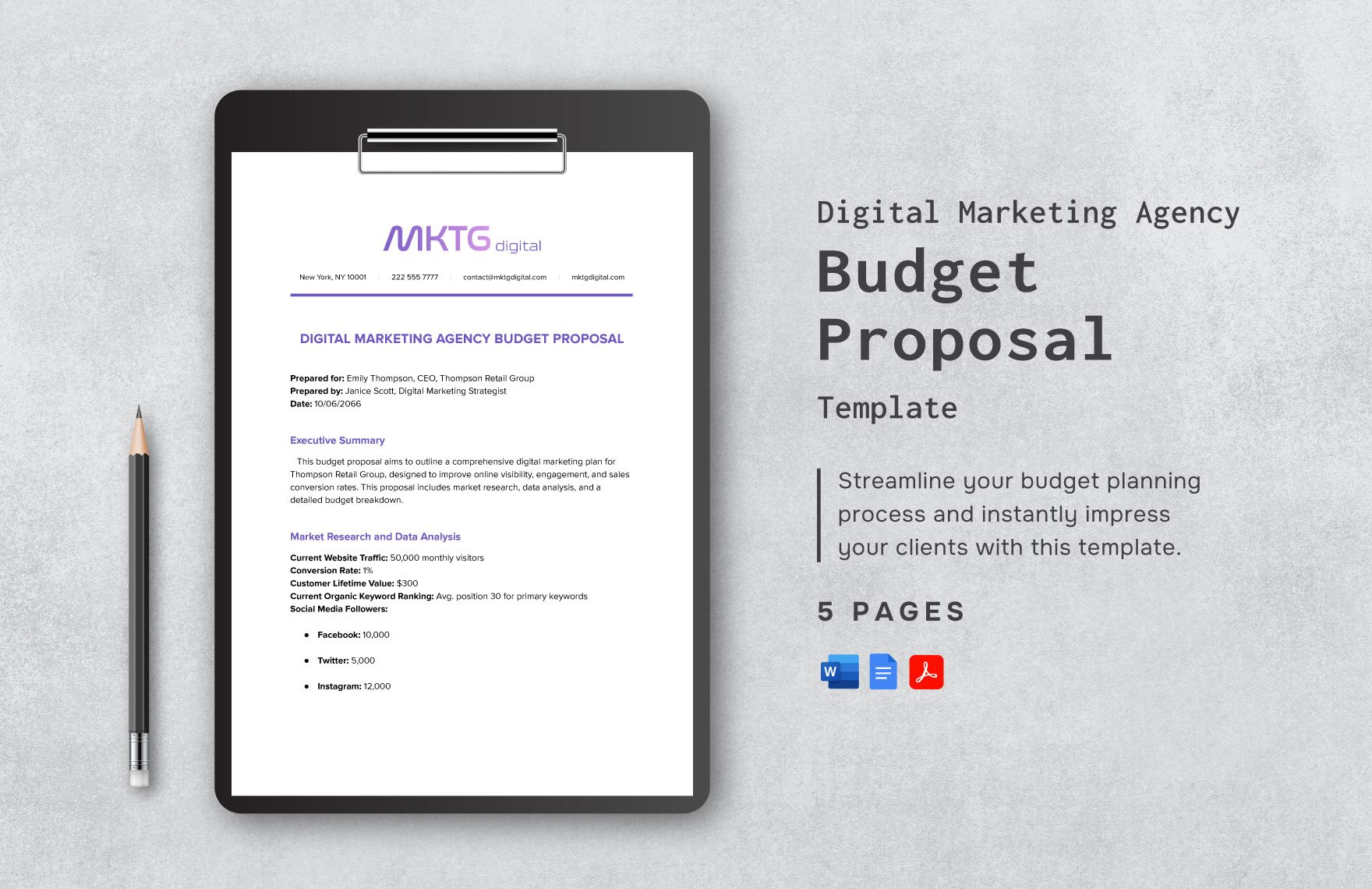 Digital Marketing Agency Budget Proposal Template