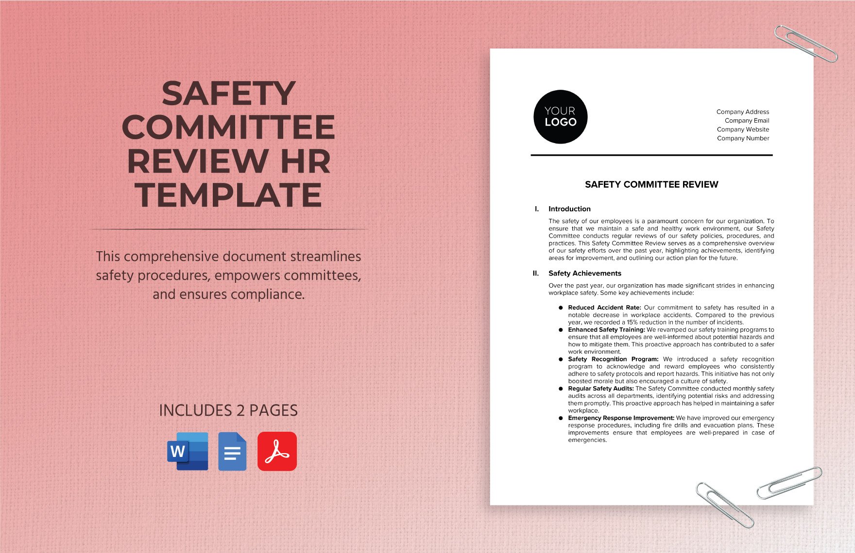 Safety Committee Review HR Template in Word, Google Docs, PDF