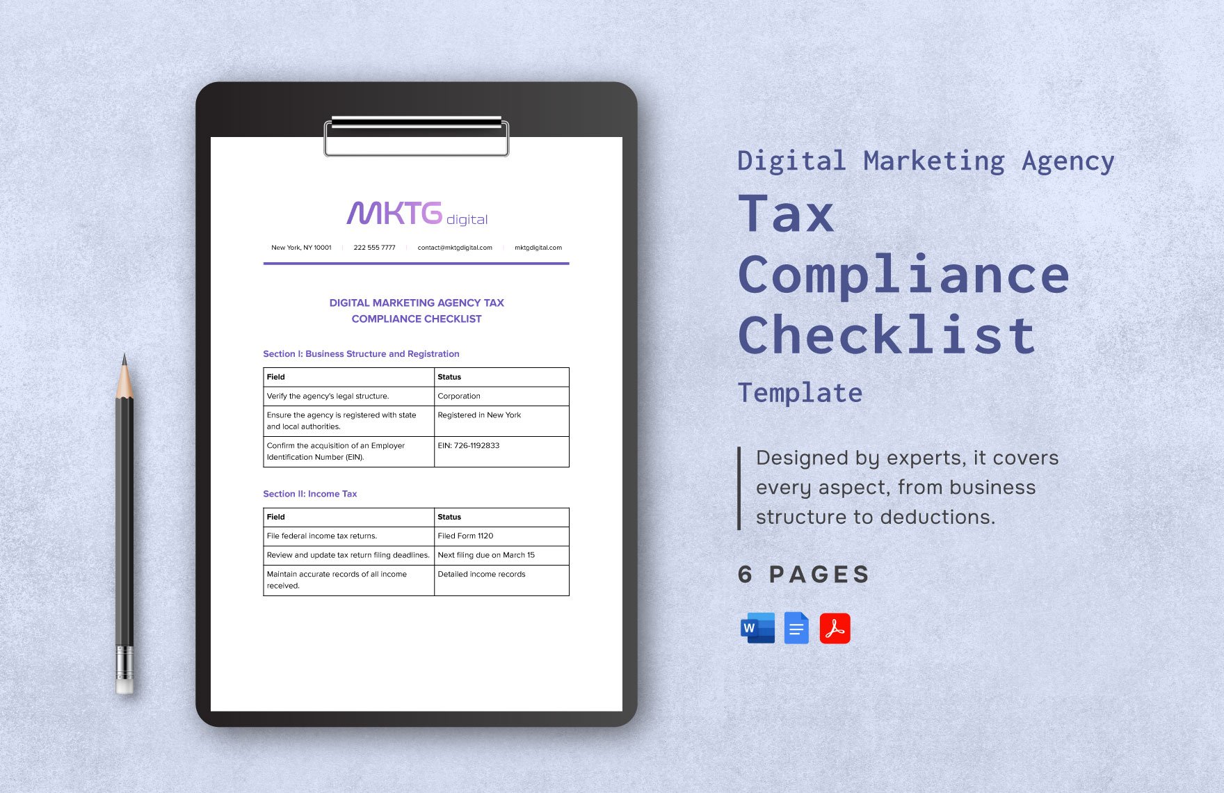Digital Marketing Agency Tax Compliance Checklist Template in Word, Google Docs, PDF