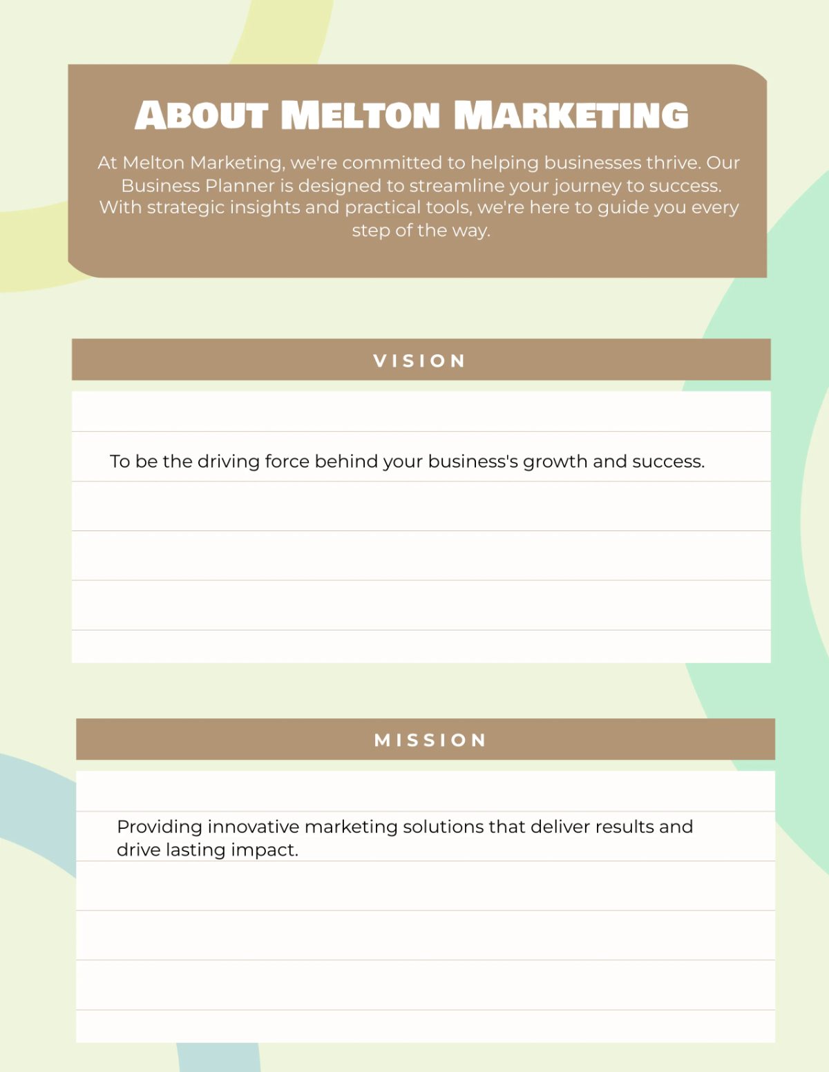 Free Business Planner Template to Edit Online