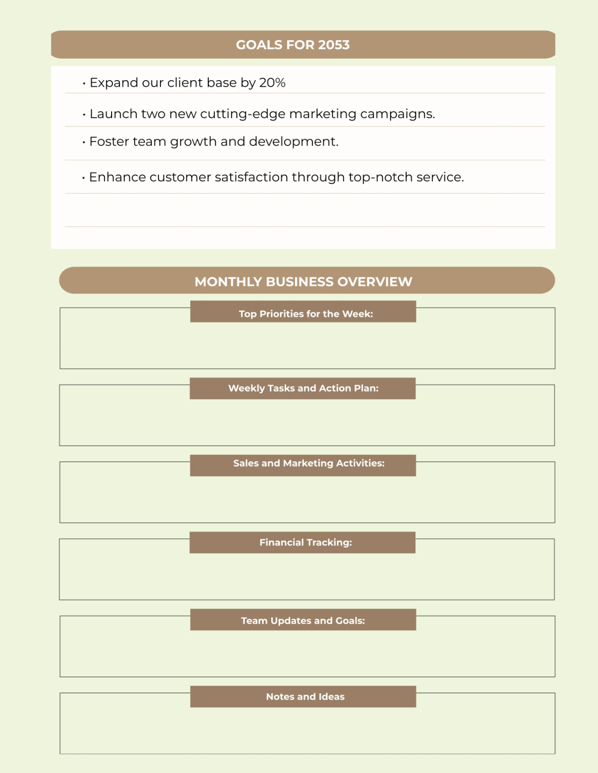 Free Business Planner Template to Edit Online