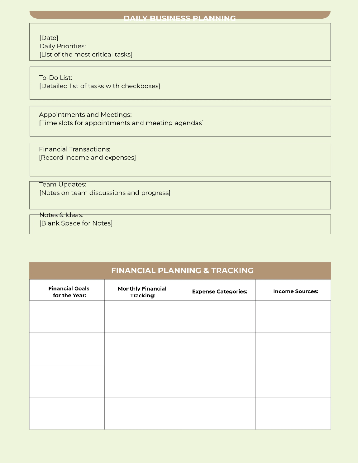 Free Business Planner Template to Edit Online