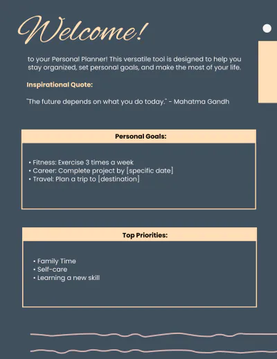 Free Personal Planner Template to Edit Online
