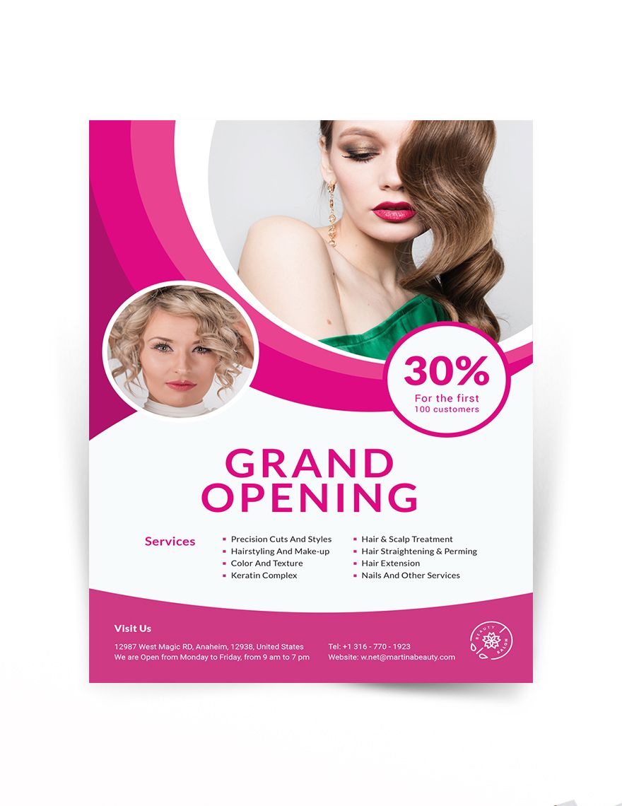 Hair Salon Grand Opening Flyer Template - Google Docs, Illustrator,  InDesign, Word, Apple Pages, PSD, Publisher 