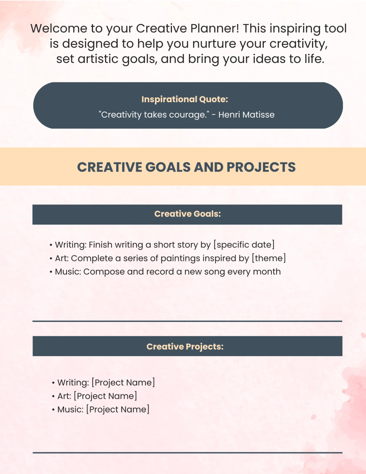 Free Creative Planner Template to Edit Online