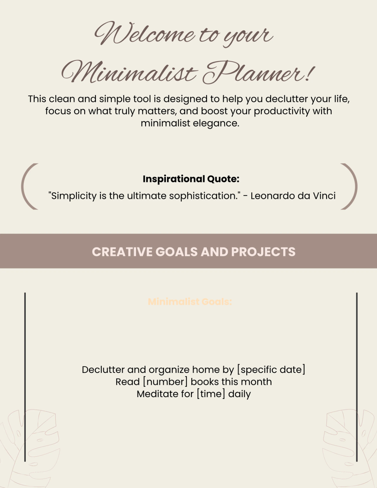Free Minimalist Planner Template to Edit Online