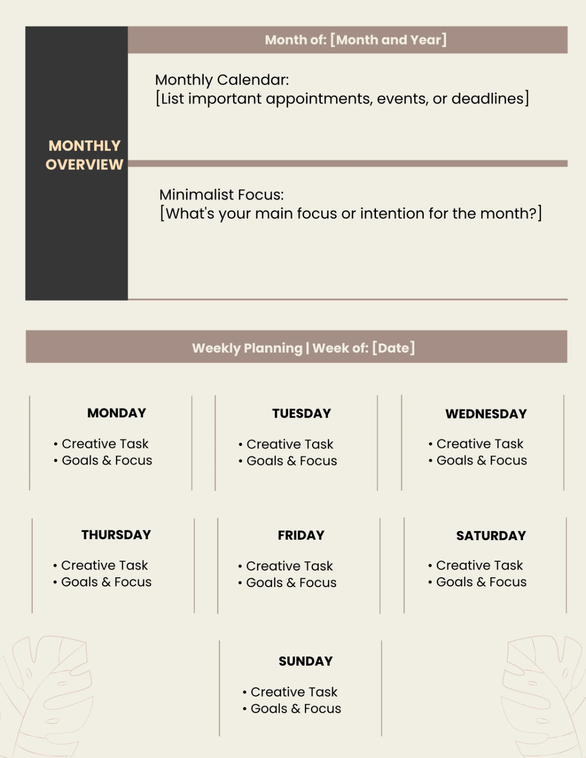Free Minimalist Planner Template to Edit Online