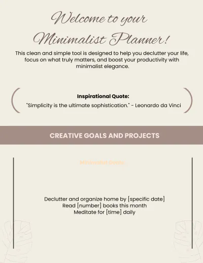 Free Minimalist Planner Template to Edit Online
