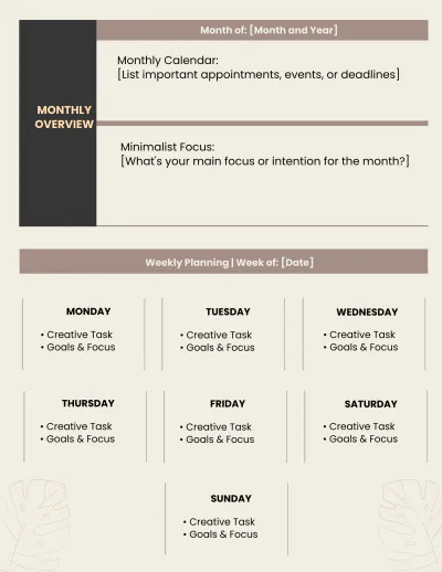 Free Minimalist Planner Template to Edit Online