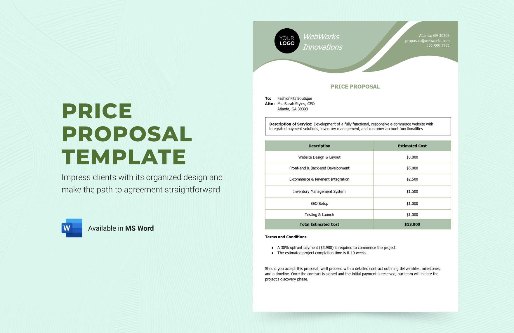 Price Proposal Template in Word