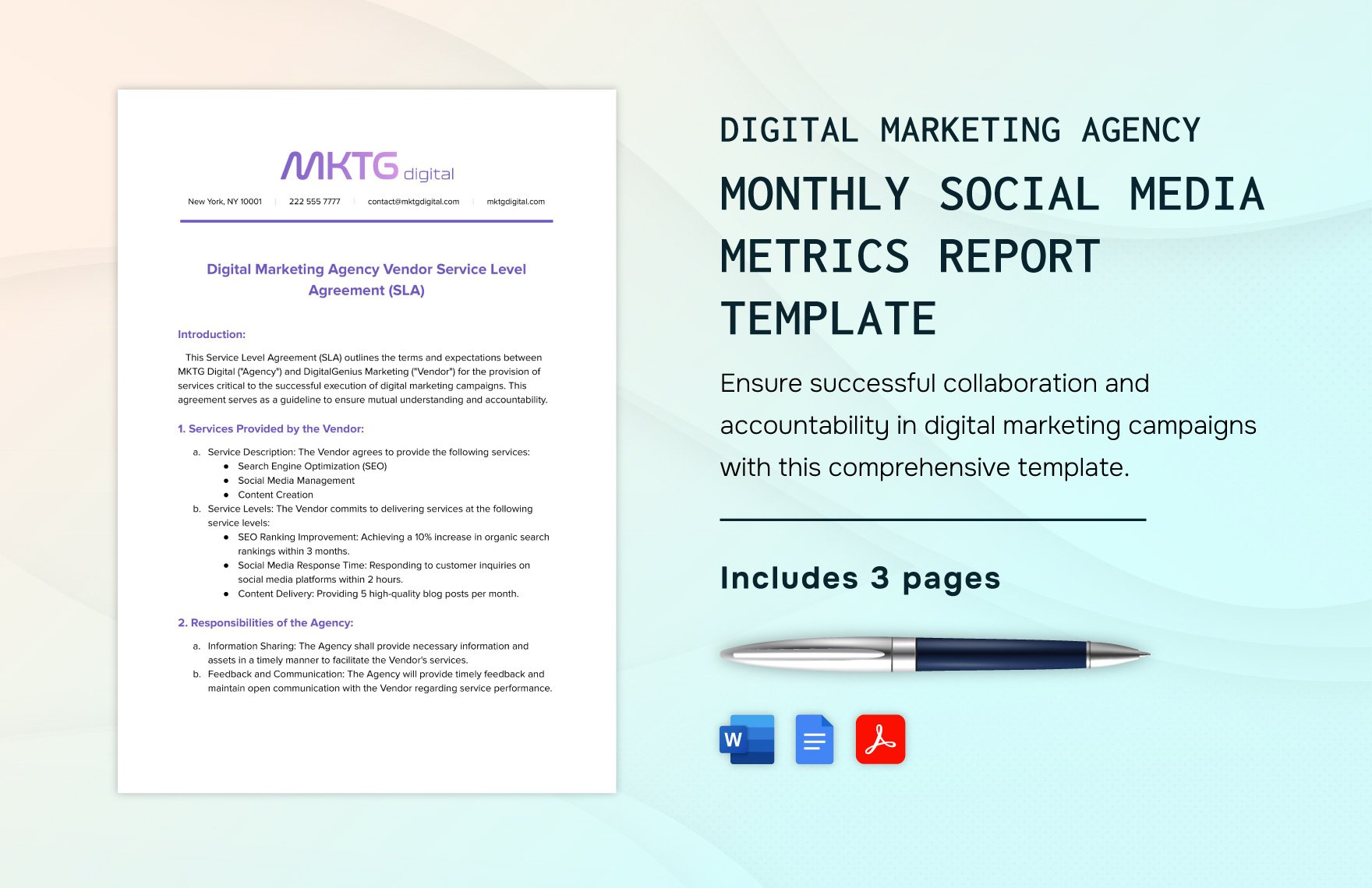 Digital Marketing Agency Monthly Social Media Metrics Report Template
