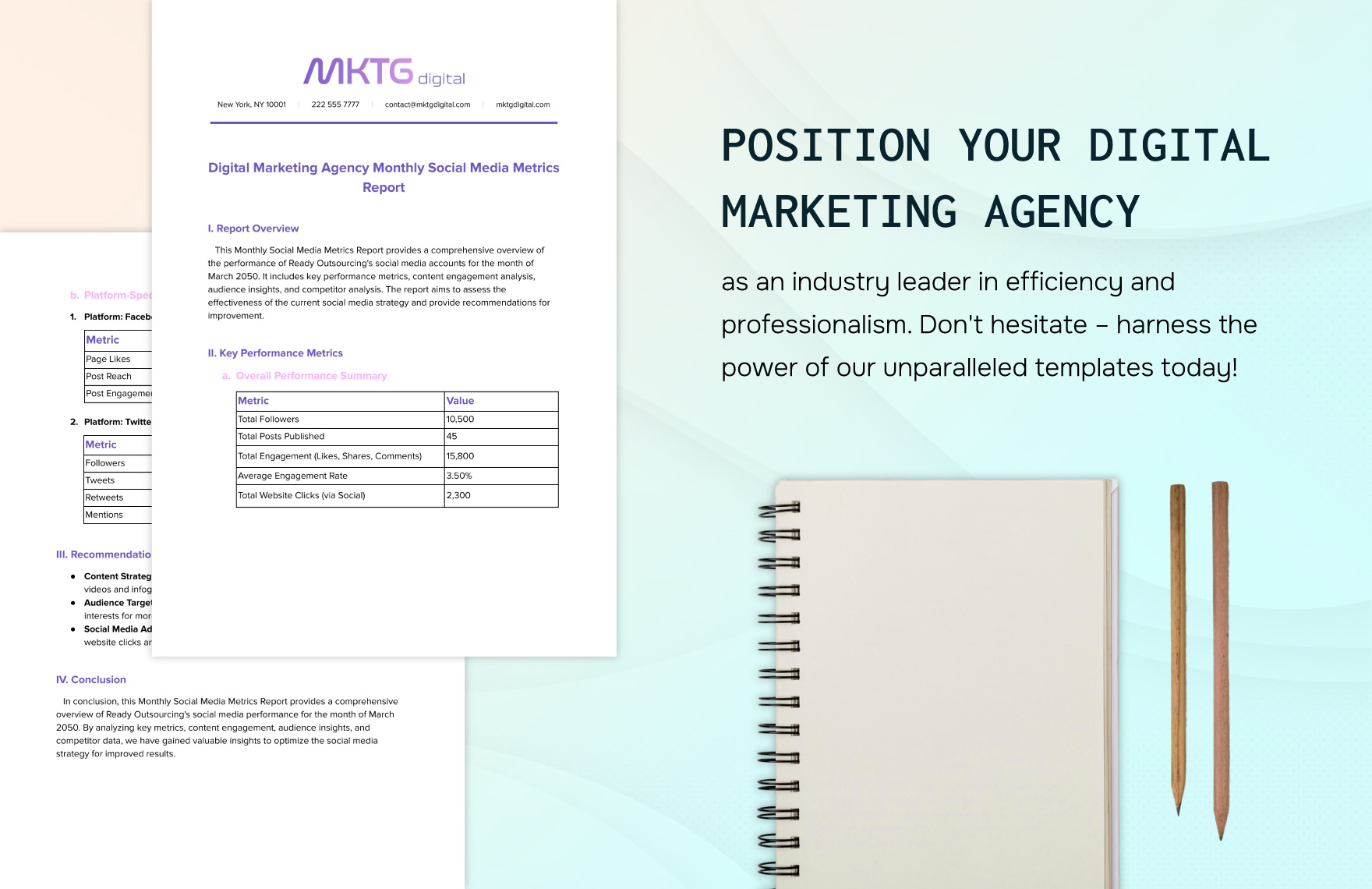 Digital Marketing Agency Monthly Social Media Metrics Report Template