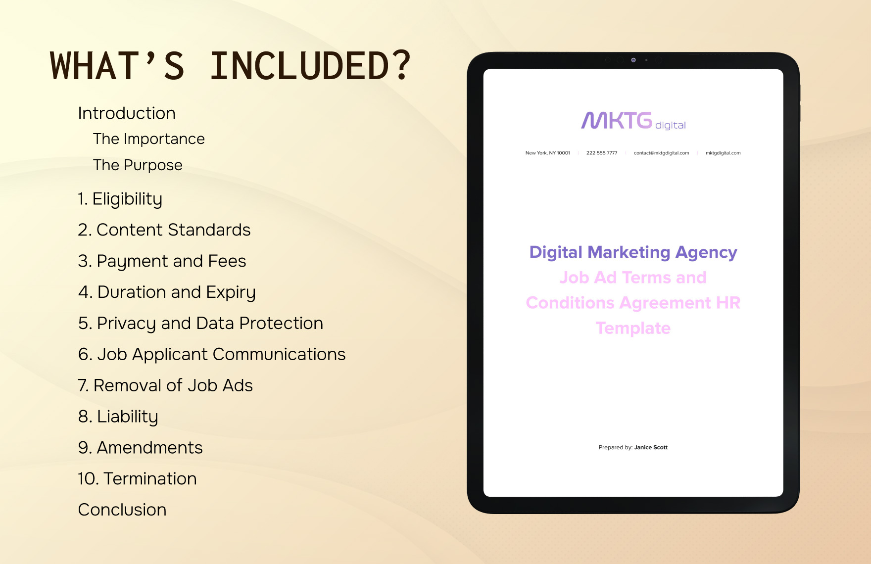 Digital Marketing Agency Job Ad Terms and Conditions Agreement HR Template